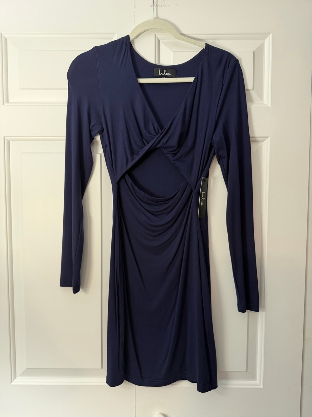 Lulu's Navy Long-Sleeve Twist Cutout Mini Dress